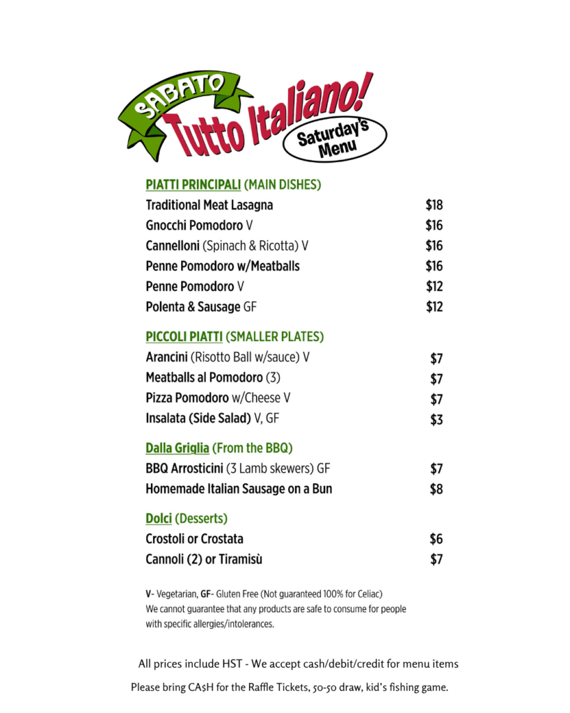 Menu saturday festa italiana